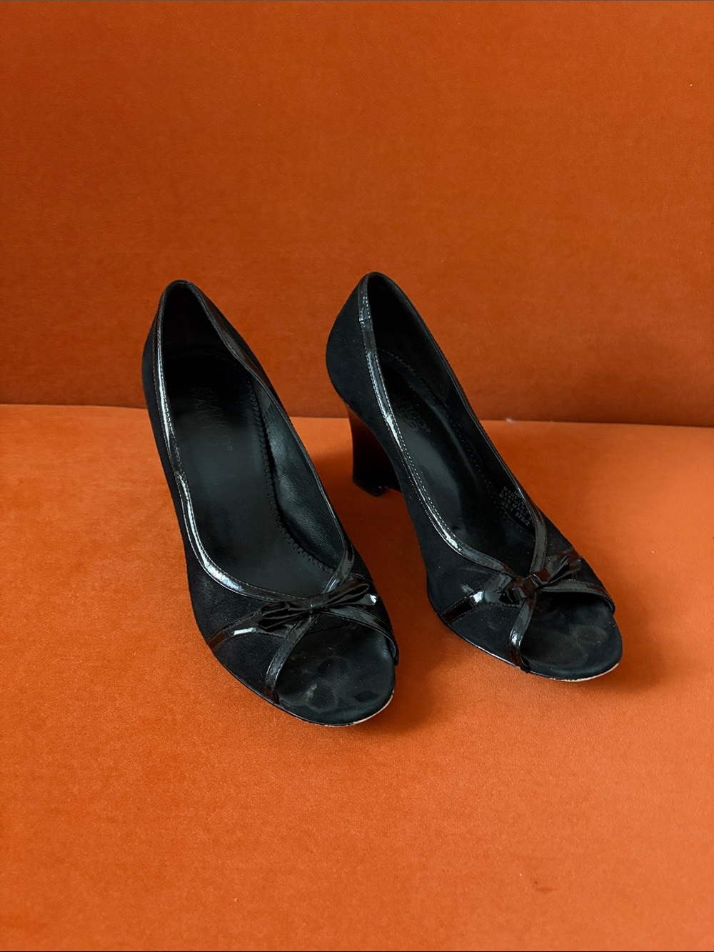 Classic Black Peep-Toe Heels with Bow Detail